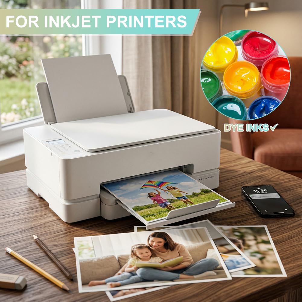 Ainiv 50 Fogli Carta Fotografica Lucida A4 200 g/m² Asciugatura Rapida Impermeabile per Stampanti a Getto d'inchiostro HP Canon Epson