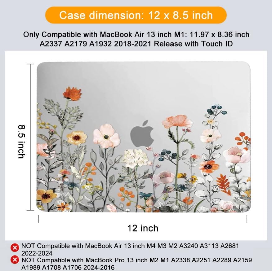 MOSISO Compatible with MacBook Air 13 inch Case 2022 2021 2020 2019 2018 Release A2337 M1 A2179 A1932 Retina Display, Plastic Garden Flowers Hard Shell&Keyboard Cover&Screen Protector, Transparent - Image 7