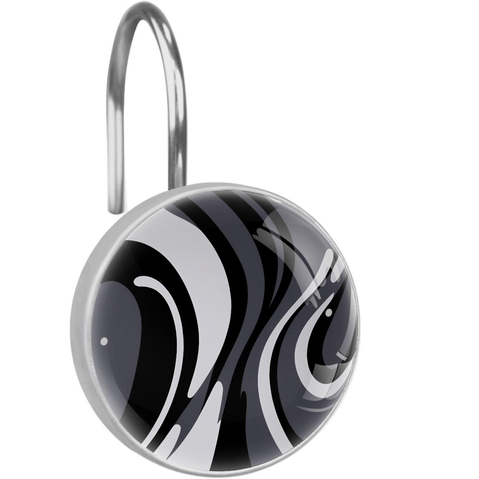 VAPOKF Decorative Shower Curtain Hook: Black and White Texture Rustproof Stainless Steel Shower Curtain Ring for Bathroom - Shower Curtain Hook & Hangers - Set of 12