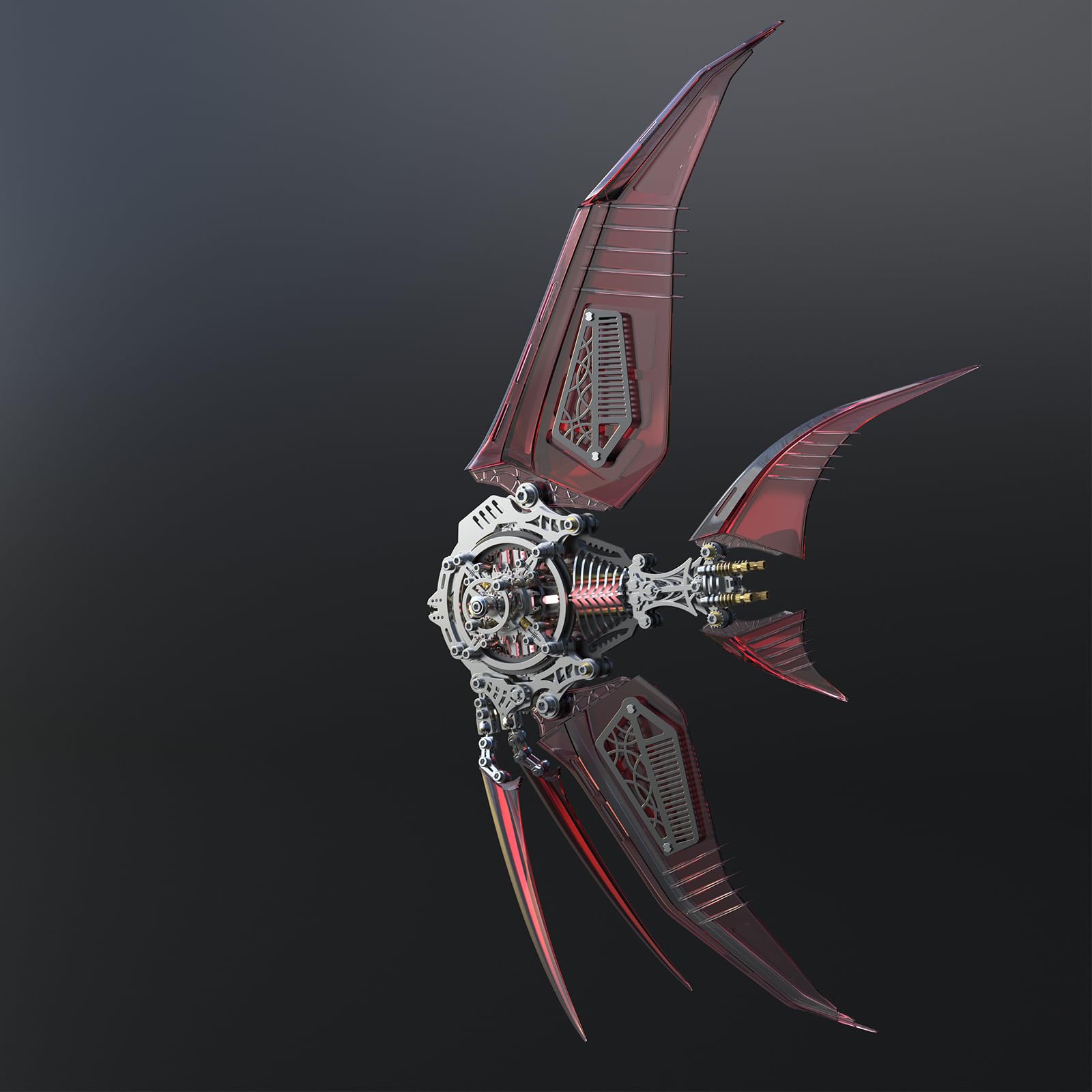 Metalkitor Metalowe puzzle 3D dla dorosłych - zestaw modelowy skalary z magnetycznymi światłami sterującymi, steampunk, ozdoba DIY, montaż łamigłówki, 529 szt., czerwone