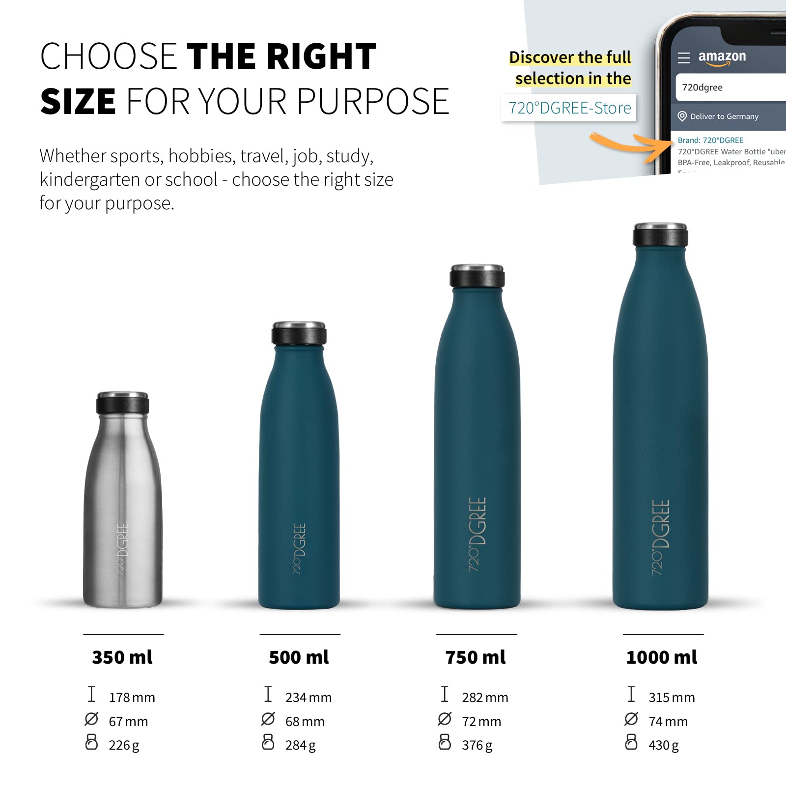 720°DGREE Gourde Acier Inoxydable "milkybottle" – 1000ml, Vert | Bouteille Isotherme d'eau | Revêtement durable parfaite pour enfants, sport, l'ecole | Isolée Qualité supérieure - 4