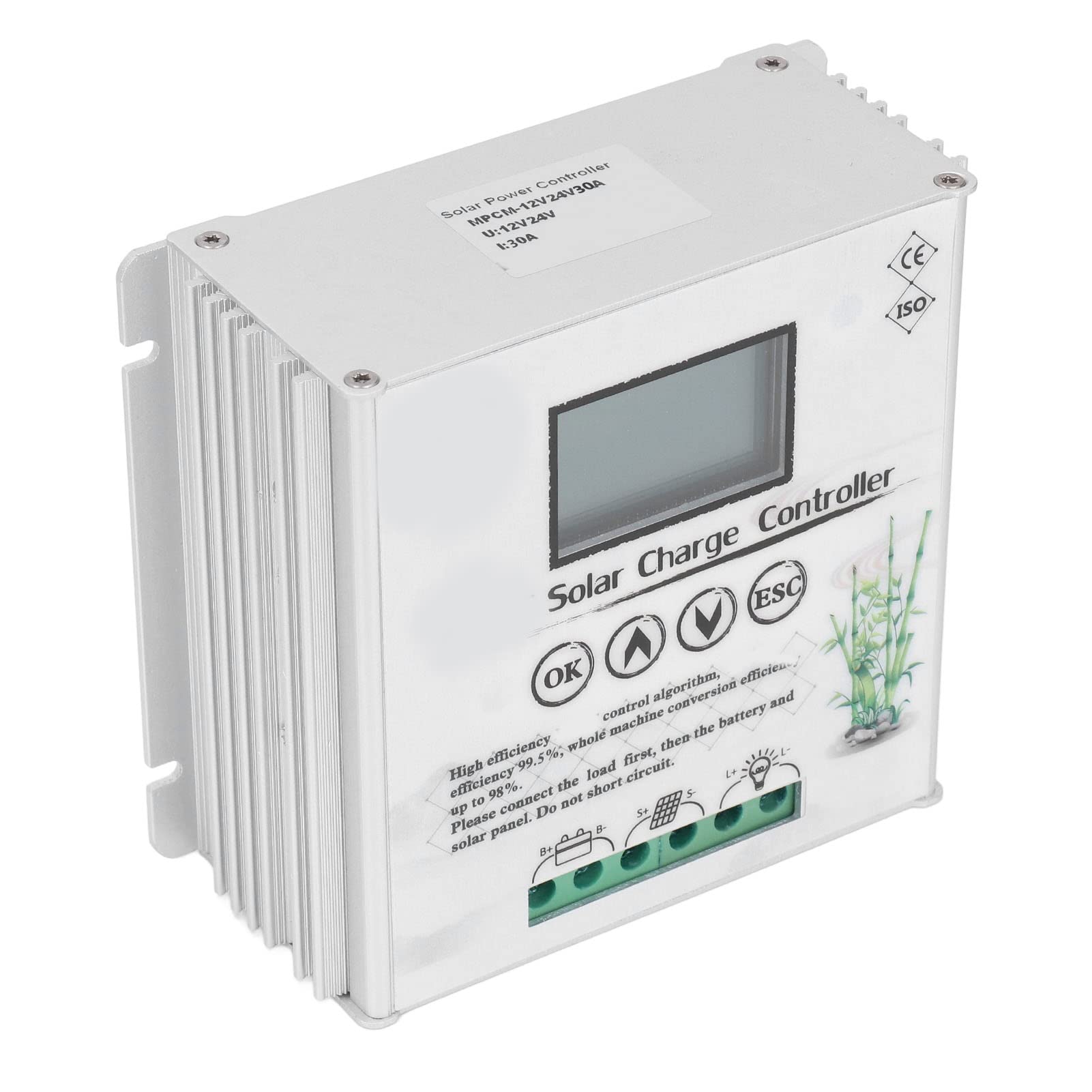 Hyuduo Controlador de Carga Solar Eólica de 24 V 48 V, Controlador de Carga de BateríA Híbrida MPPT 40 A con Pantalla LCD de Carcasa de Aluminio, Alimentación de Doble Canal para Marino RV Doméstico