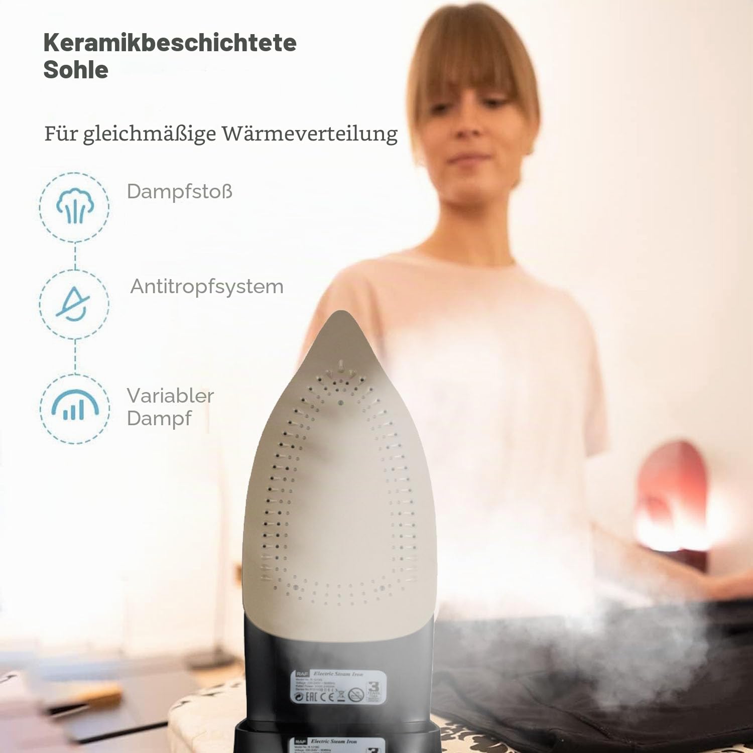 Bügeleisen, Dampfbügeleisen Kabelloses 2400W Dampf Bügeleisen mit Keramiksohle Dampfbügeleisen mit Variabler Dampffunktion, Selbstreinigungs, Sprühwasserfunktion, Antikalk, Tropfstopp