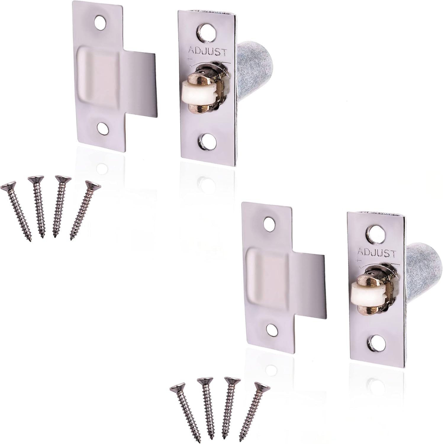 Pack of 2 Adjustable Roller Catch Spring Loaded Latch Lock for Internal Doors, Nickel
