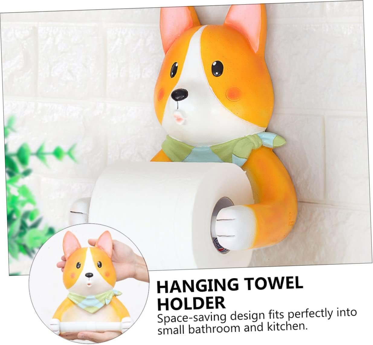 NUOBESTY Corgi Design Toilet Paper Holder Rack Cute Wall Mounted Tissue Storage Organizer for Bathroom Sturdy Hanging Wall Shelf Space-Saving Storage for Home Decor