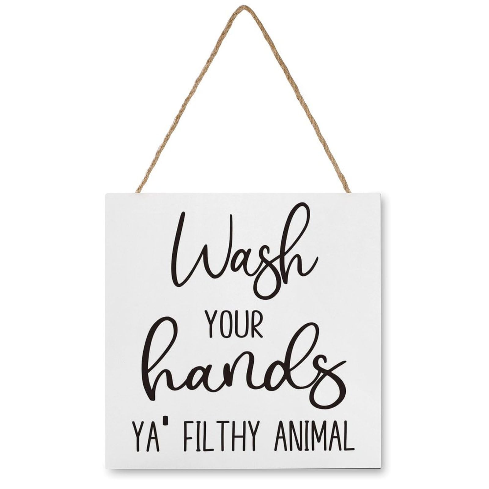 Funny Bathroom Wooden Hanging Sign Decor,Wash Your Hands Ya' Filthy Animal Wooden Hanging Signfor Bathroom Toilet Restroom Home Wood Plaque Sign Wall Hanging,Rustic Bathroom Sign Decor