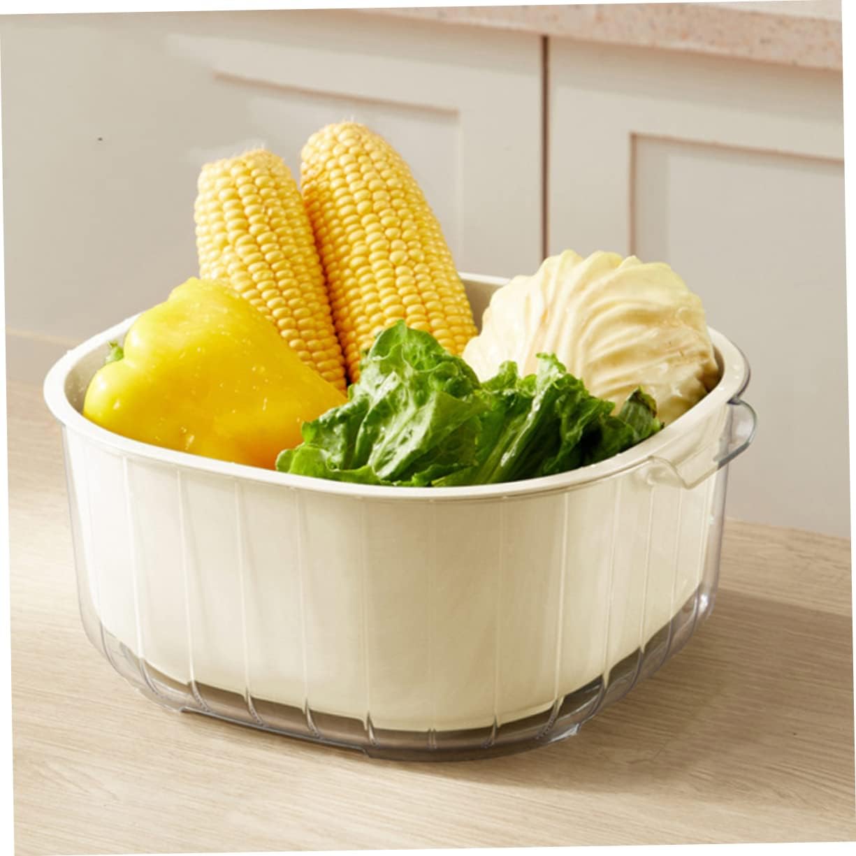 UPKOCH 3pcs Kitchen Drain Tool Double Vegetable Washing Basket Detachable Fruit Strainer for Water Removal