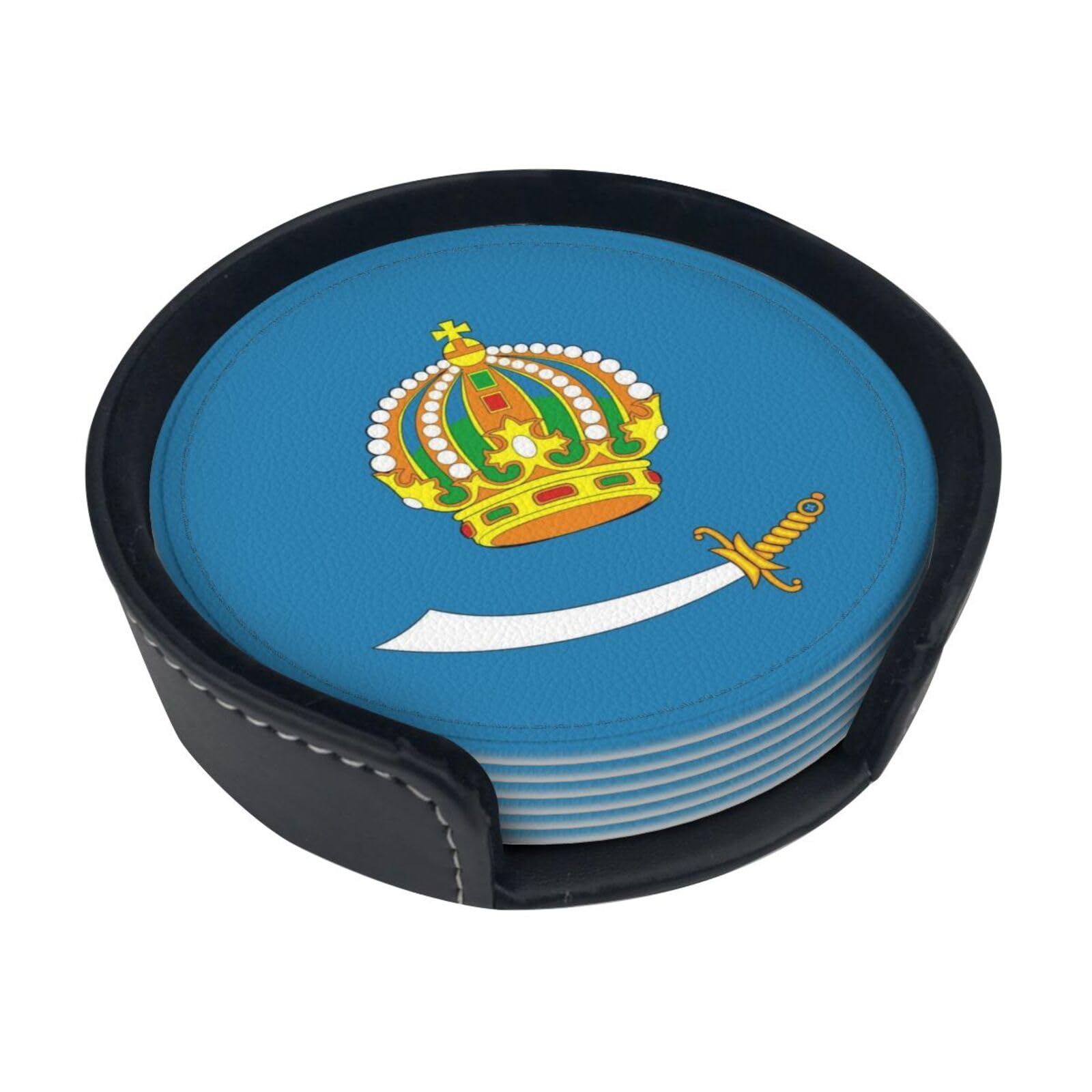 Astrakhan Flag Leather Coasters-Set of 6 with Storage Holder