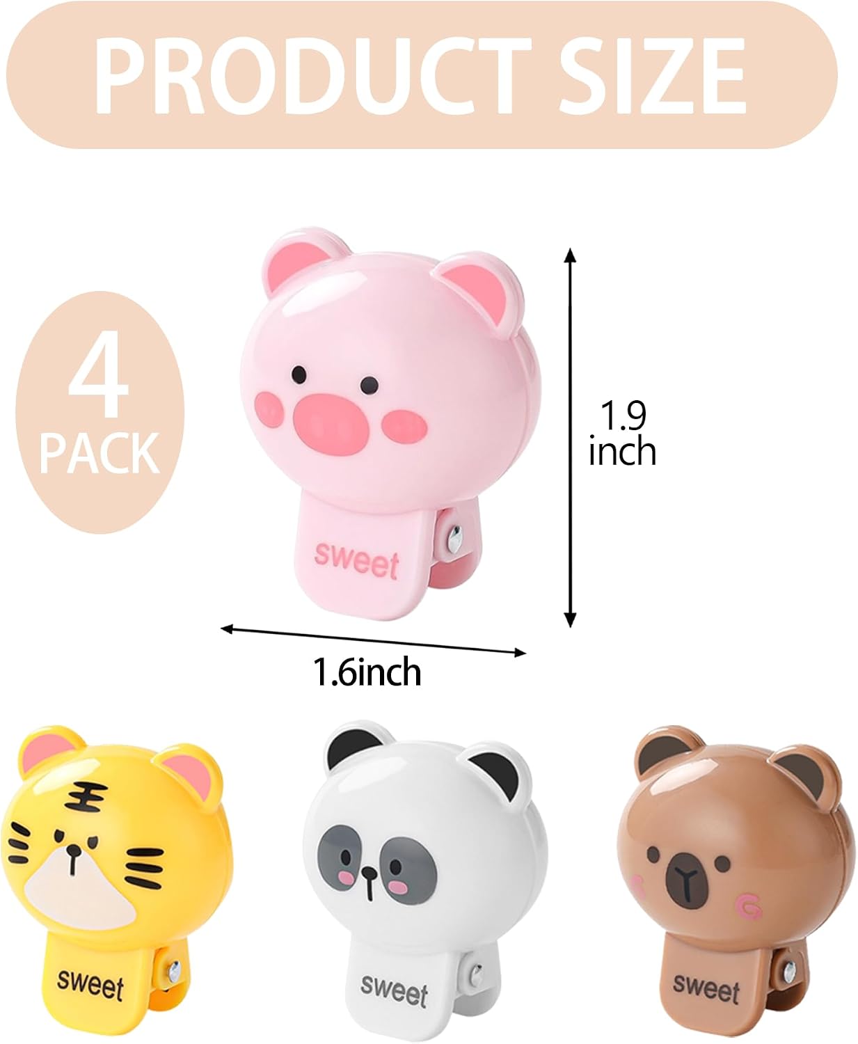 Cute Animal Toothbrush Covers - 4-Piece Set of Adorable Toothbrush Travel Containers with Spring-Loaded Snap Closure - Compatible with Manual and Electric Toothbrushes