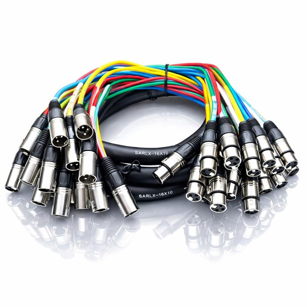 16 Channel XLR Snake Cable - 10 Feet Long - Pro Audio Snake for Live Live, Recording, Studios, and Gigs - Patch, Amp, Mixer, Audio Interface 10'