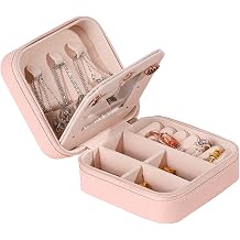 Travel Jewelry Box Organizer Portable Jewelry Case PU Leather Storage Organizer with Mirror Women Girls Jewelry Holder for Necklace Rings Earrings Pink
