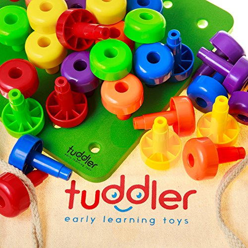 Image of Toddler Peg Board Sensory Montessori Fine Motor Skills Educational Toys - 30 Stackable Pegs + Pattern Card + Drawstring Backpack + E-Book