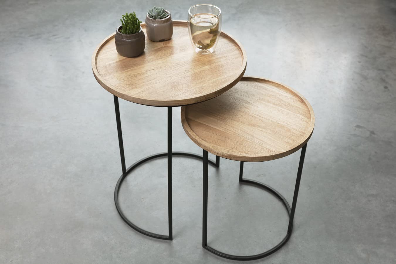 LIFA LIVING Set of 2 Stackable Side Tables for Living Room, Round