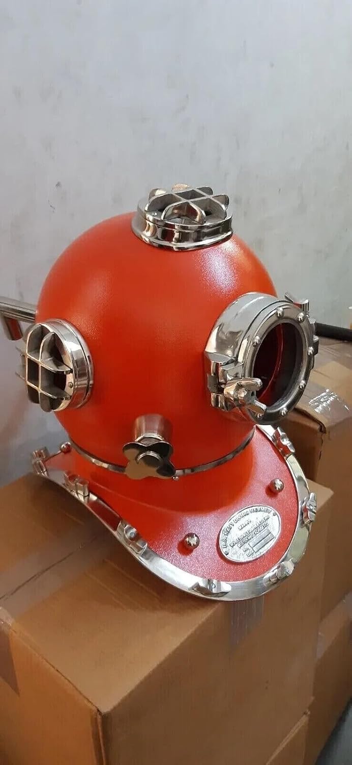 Generic Boston Orange Colour Scuba Deep Diving Helmet Mark V US Navy Divers Vintage, As shown in image