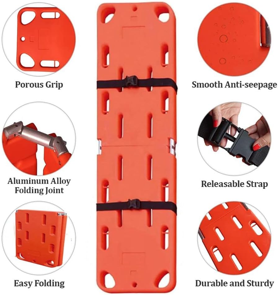 Foldable Lifeguard Spine Board Stretcher - Durable Plastic Backboard with 350Lb Capacity, Water Floating Rescue Board for Emergency & Medical Use, Two-Fold Design