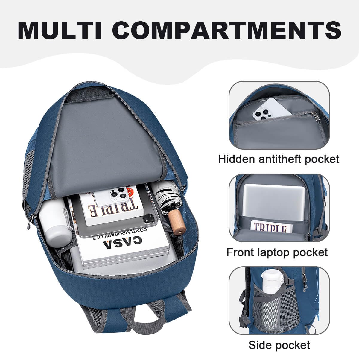 MIYCOO Zaino pieghevole ultra leggero per viaggi e campeggio, zaino da trekking da 45 l, impermeabile, pieghevole, per uomo e donna, blu, Blu, 45L, Zaino leggero e ripiegabile