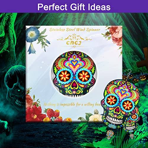 Mandala Sugar Skull Wind Spinner, 3D Green Spinner Outdoor Metal Large For Yard And Garden, 12In Spinning Candy Skeleton De Viento For Dia De Los Muertos Hanging Decoration, Day Of The Death Ornaments #TOP1