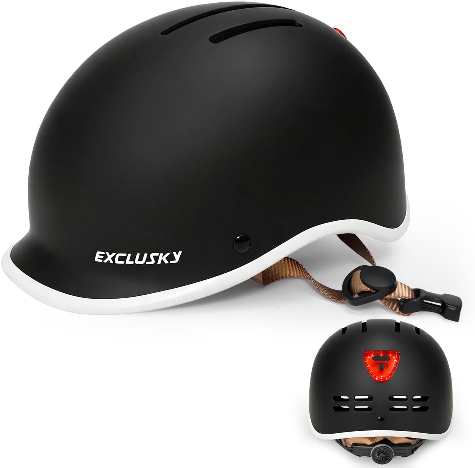 EXCLUSKY Bike Helmet for Adult with Rear LED Light, Retro Visor Ebike Helmet for Men & Women, Adjustable Bicycle Helmet for Commuting, Cycling, Scooter, Skateboard & Night Riding - Safety Certified