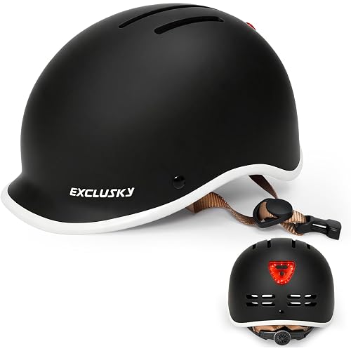 EXCLUSKY Bike Helmet for Adult with Rear LED Light, Retro Visor Ebike Helmet for Men & Women, Adjustable Bicycle Helmet for Commuting, Cycling, Scooter, Skateboard & Night Riding - Safety Certified