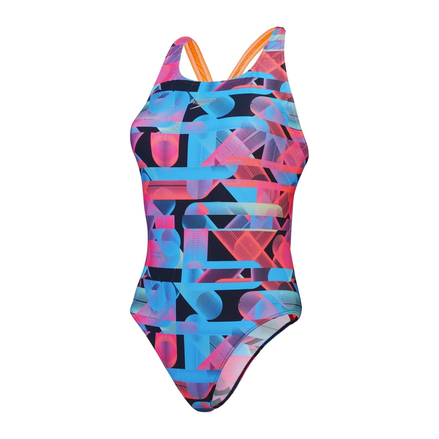 Speedo Costume Donna Piscina Nuoto Intero Allover Digital Powerback Blu Rosa Nero 42 ITA - 36 DE