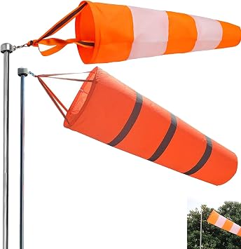 2 Pcs Outdoor Windsocks, 31 Inch Wind Direction Indicators with Reflective Belt Wind-Socks, Weatherproof Outdoor Orange Wind Sock Bag Flag for Airport, Farm, Park and Garden Decoration