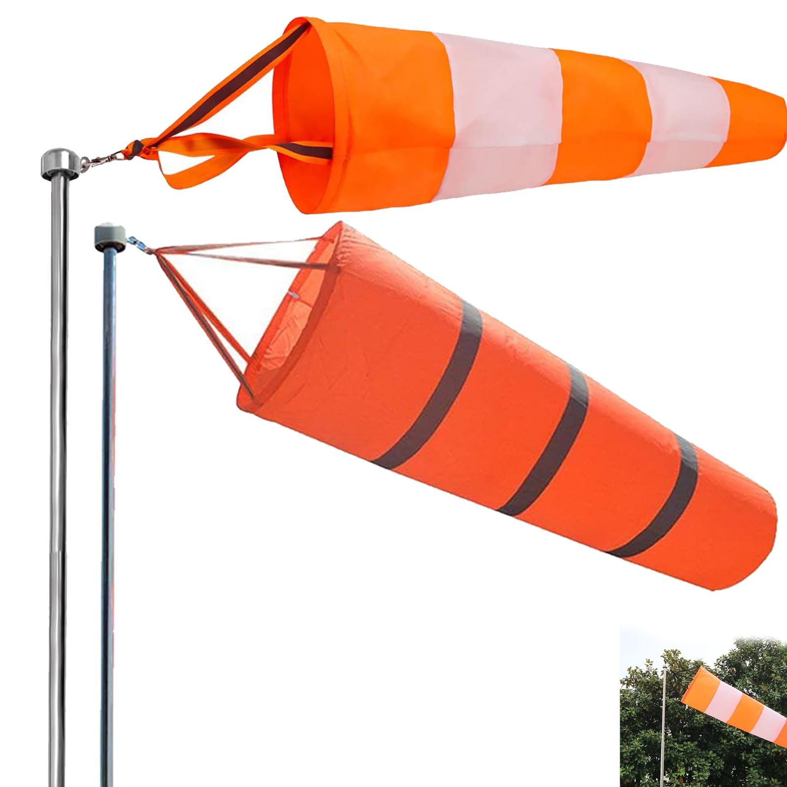 EujRcf 2 Pcs Outdoor Windsocks, 31 Inch Wind Direction Indicators with Reflective Belt Wind-Socks, Weatherproof Outdoor Orange Wind Sock Bag Flag for Airport, Farm, Park and Garden Decoration