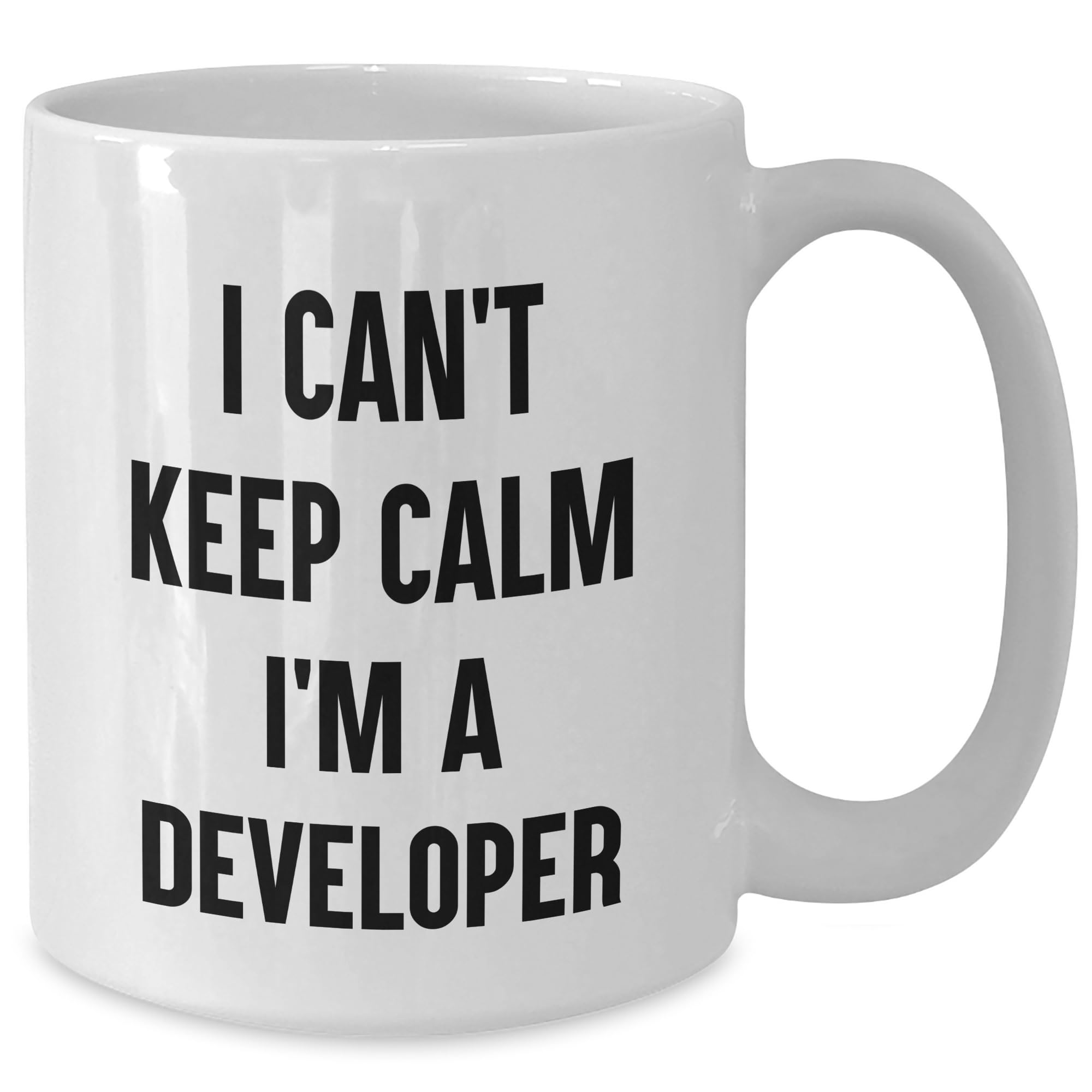 Funny Developer Gift Ideas I Can't Keep Calm I'm A Developer White Ceramic Coffee Mug for Developer Friends and Family Unique Gifts from Dad for Programmer Lover's Christmas