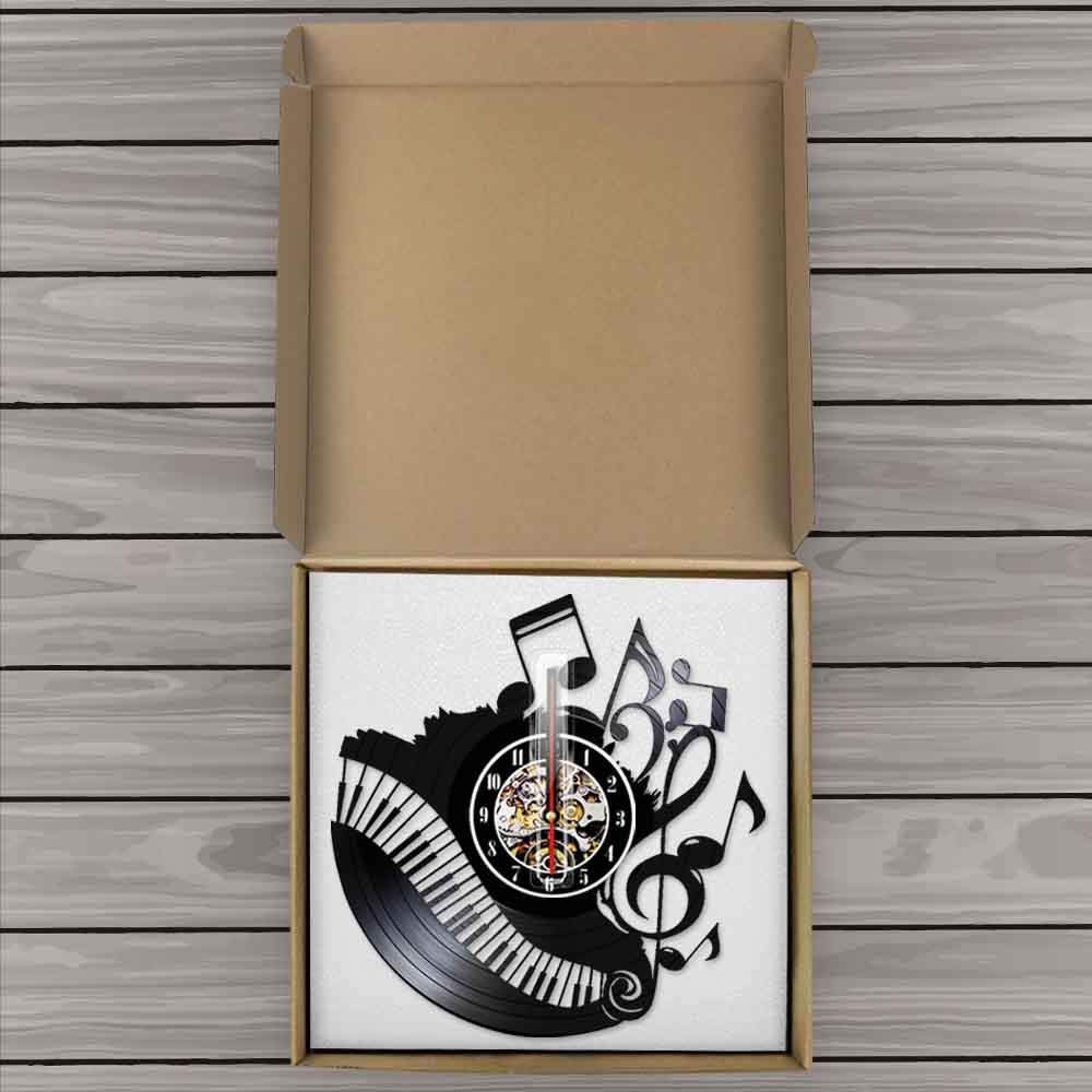 Note musicali Pianoforte Aula Disco in vinile Orologio da parete Musicista Pianista Insegnante Arte della parete Decorazioni per la casa Applique da parete Regalo per amante della musica Regali per