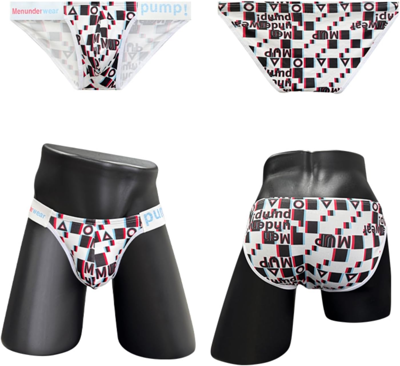 Men's Triangular Underwear Made of Nylon Fabric with Grid Pattern Gradient in 3 Colors (Black/White/Pink)