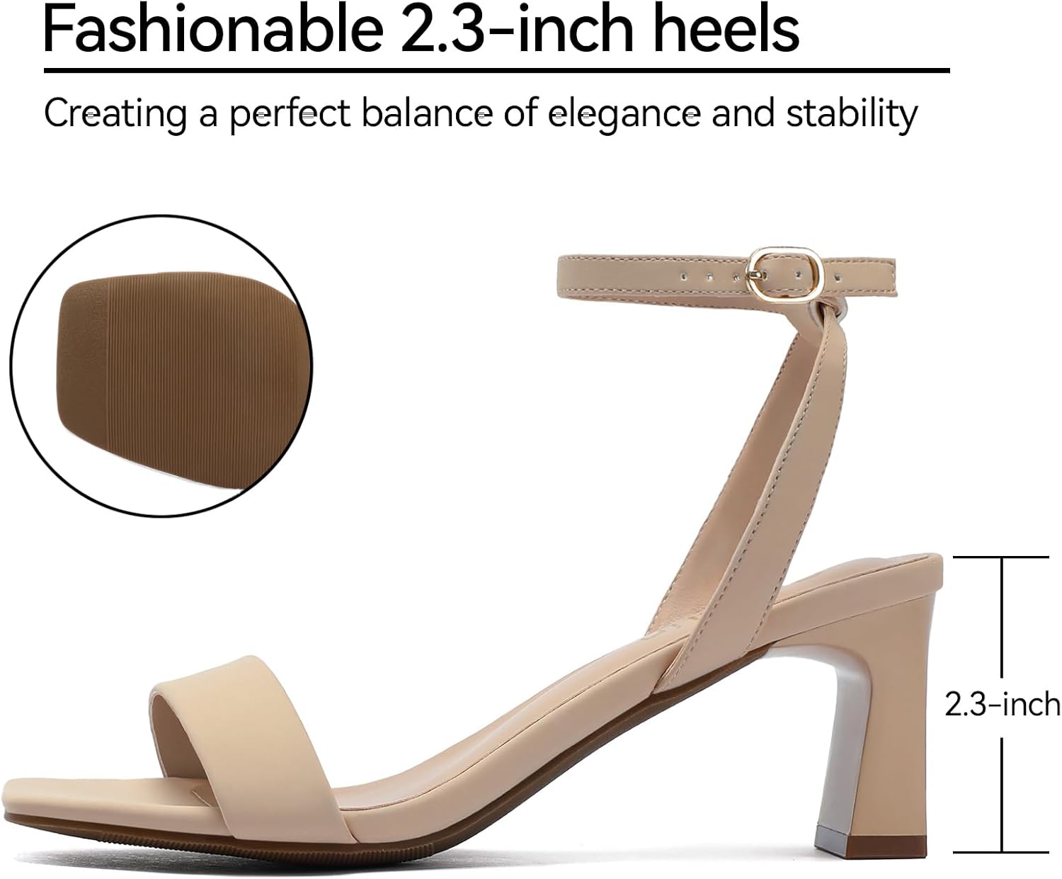 Women's Heeled Sandals 2.64-inch Square Open Toe Ankle Strap Strappy Low Chunky Block Heel Women Dress Shoes Comfortable Wedding Bridesmaid Prom Party Daily Office