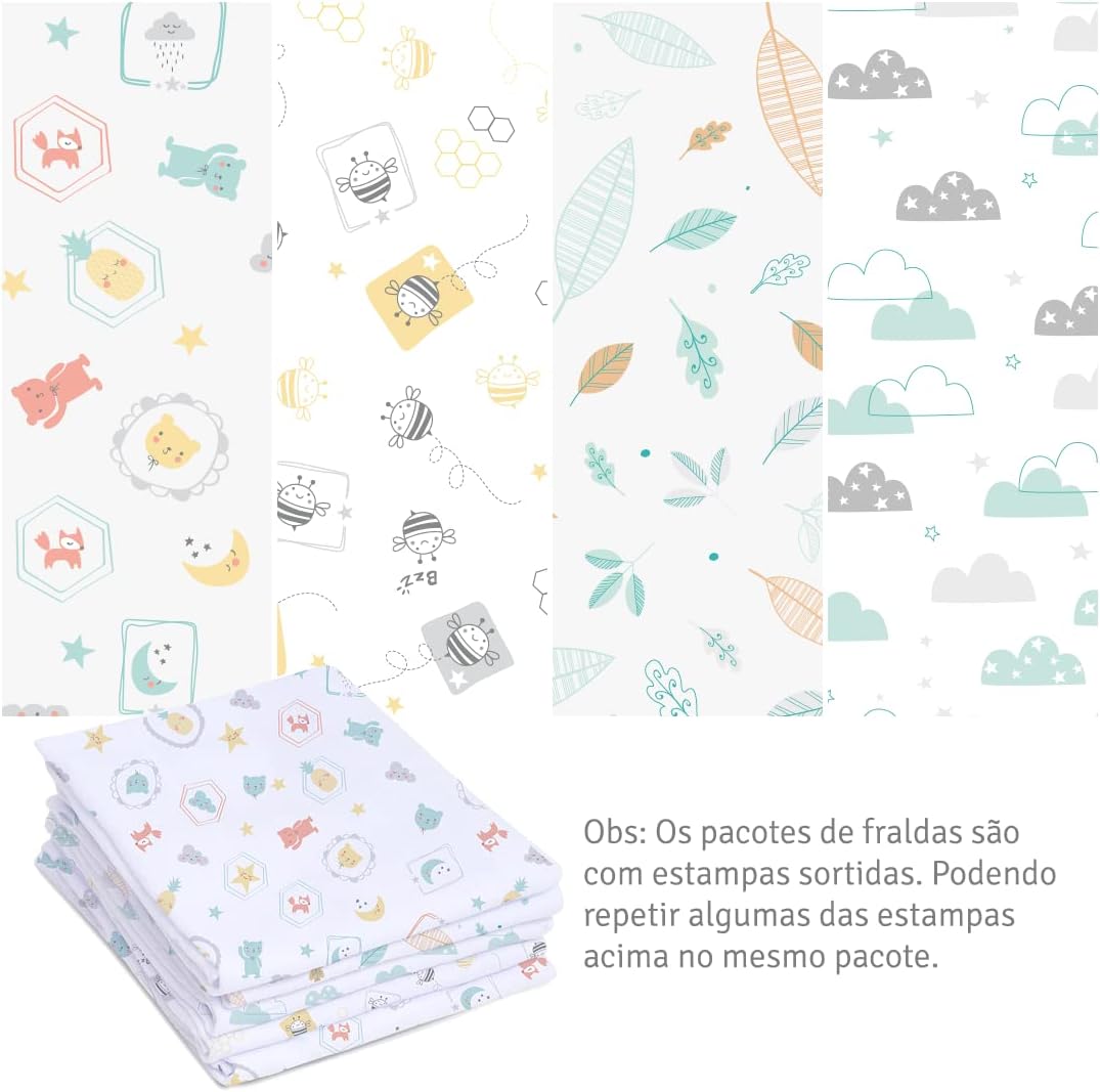 Papi Textil Toalha De Fralda Papi Especial 70 Estampada 100Cm X 70Cm Contem 03 Un