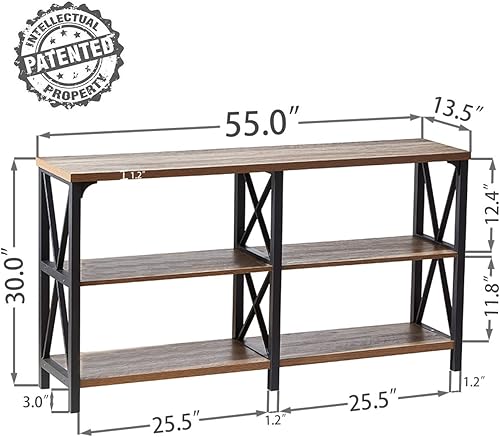 Miniatura 59 de IBF Mesa de entrada de granja, mesa consola larga rústica detrás del sofá, moderna mesa de sofá de madera de metal con estantes de almacenamiento,