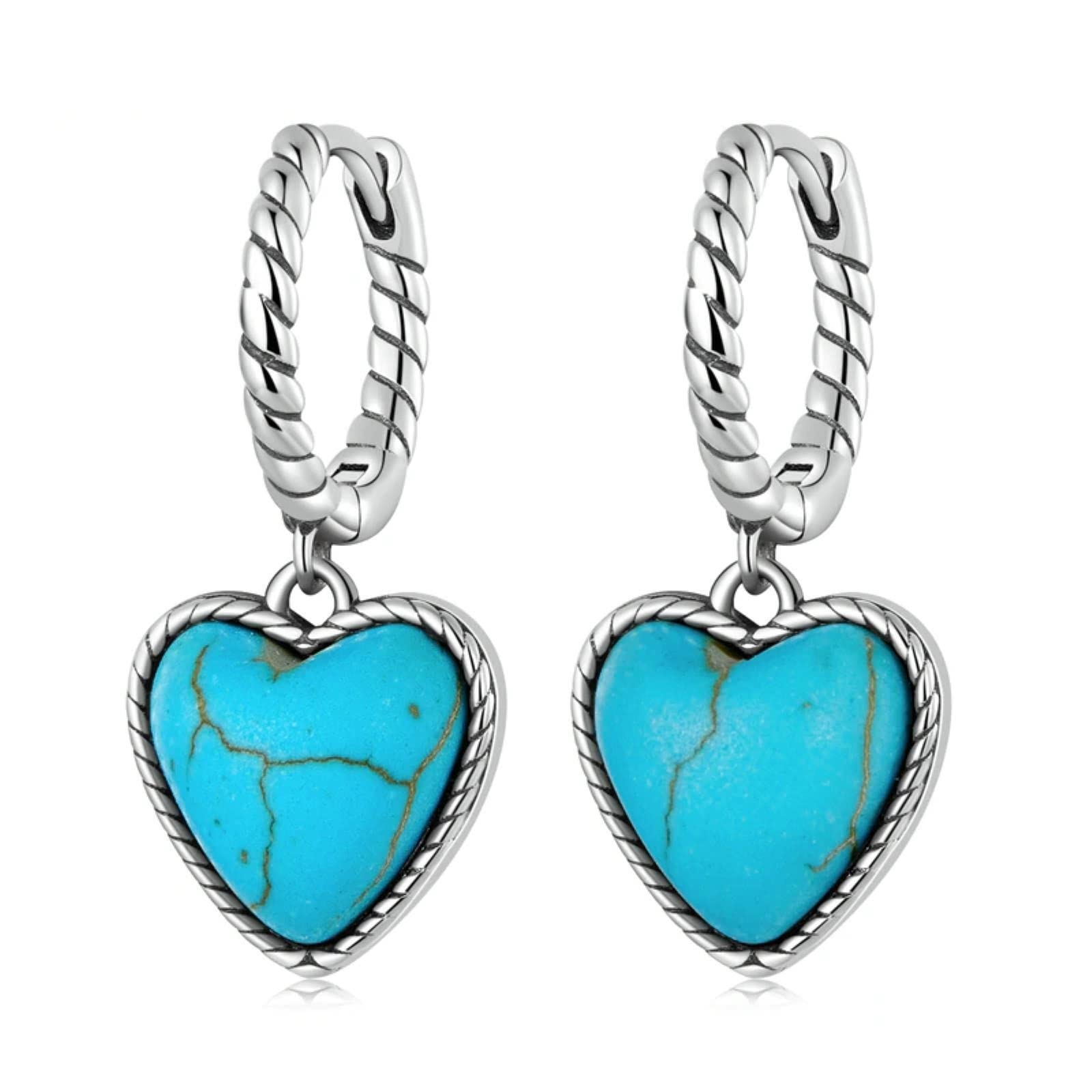 Orecchini A Cerchio Cuore A Cuore In Argento Sterling 925 – Gioiello Vintage Turchese Per Donne E Ragazze