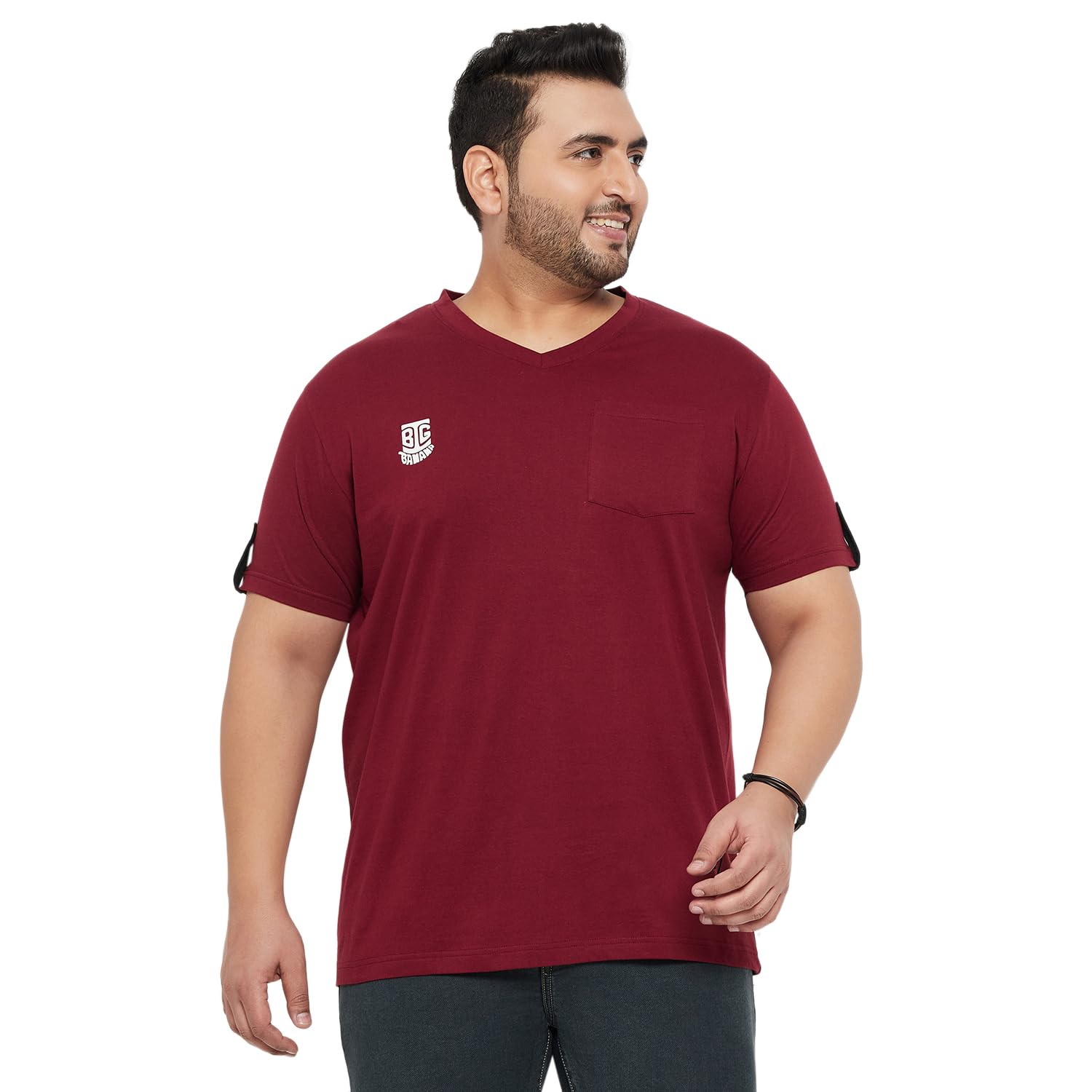 bigbanana Plus Size Men's Regular Fit Solid V-Neck Tshirt-picture-51