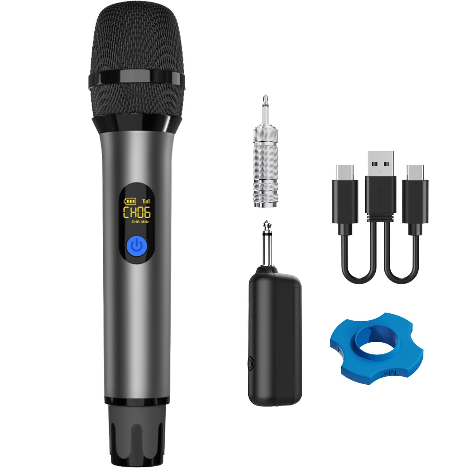 VOVIGGOL UHF Microfoni Wireless Professionalie in Metallo, 50M Sistema Microfoni Dinamico Microfono Senza Fili con Ricevitore Ricaricabile per Karaoke, Festa, Nozze, Chiesa, Riunione, Canto