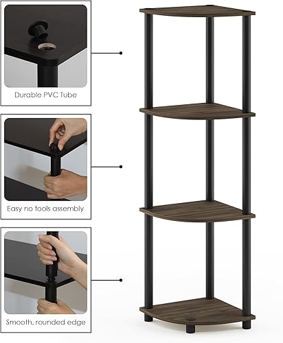 Vista 38 de Furinno - Turn-N-Tube - Estantería tubular esquinera multipropósito, 3 niveles, nogal oscuro (modelo 12077DWN) Ámbar