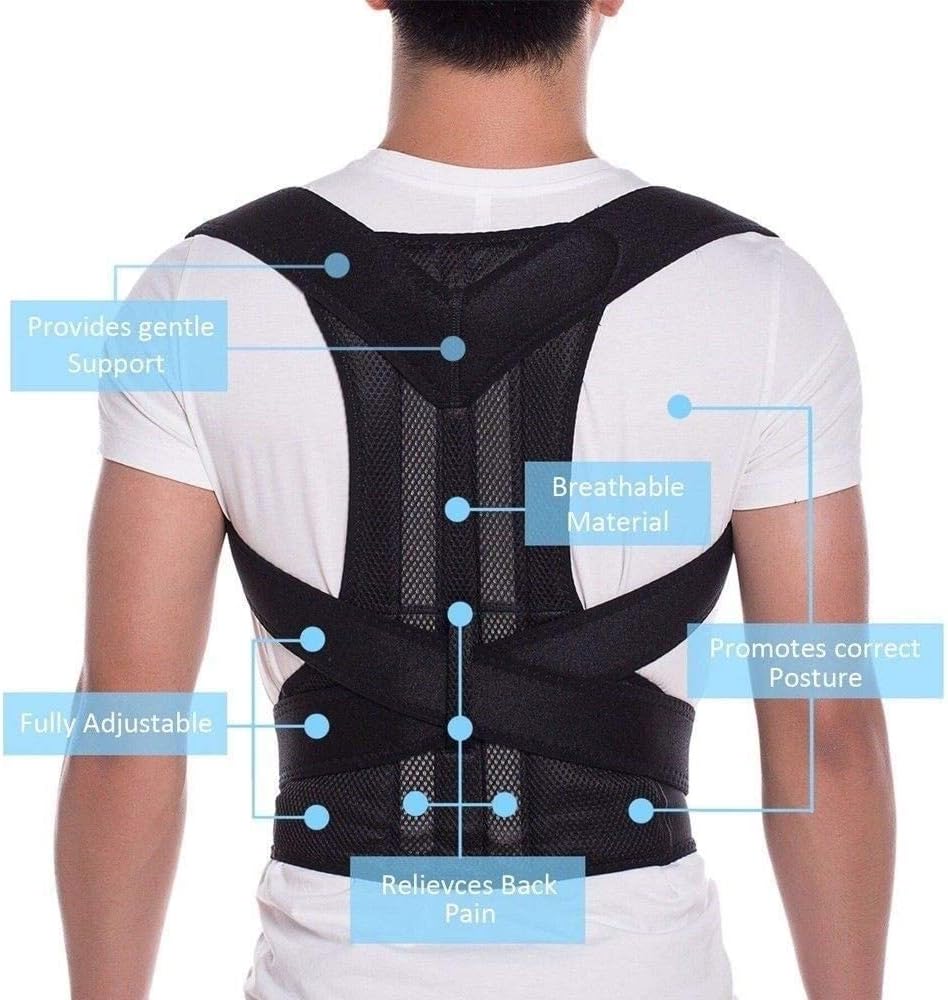 S-5XL Big Size Full Back Support Belt Posture Correction Brace Trainer Providing Pain Relief Neck Clavicle Shoulder Back Support Straightener Humpback Correction (Color : Grey, Size : S) (Black 5XL)