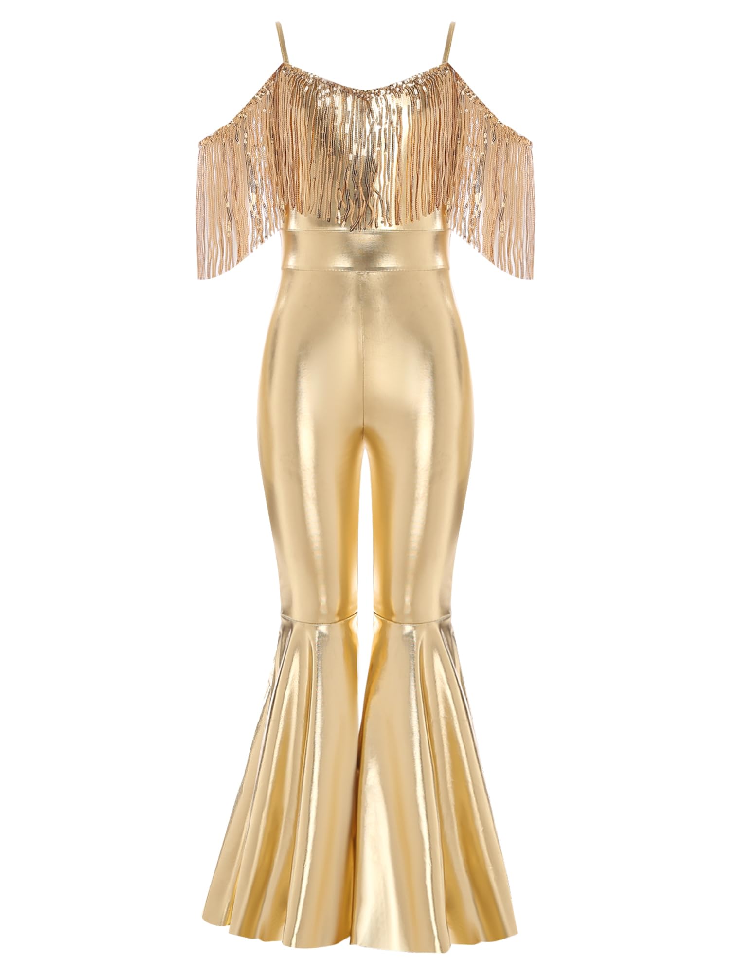Alvivi Tuta Lucida da Ballo Latino Bambina con Nappe Abito Elegante Principessa da Cerimonia Jumpsuit Pantaloni Svasata da Festa Sera Cocktail Jazz Valzer Prom