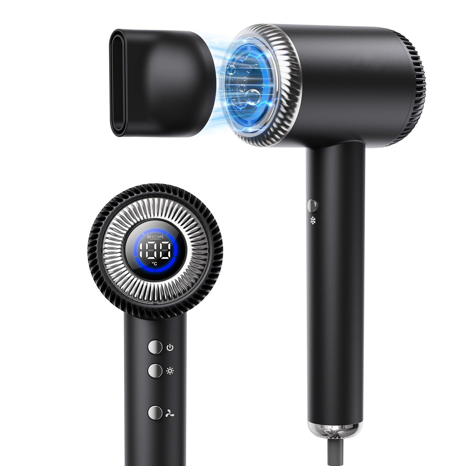 BESTOPE PRO - Asciugacapelli agli ioni di litio, 6 livelli di temperatura e 5 velocità del vento, modalità bambini, funzione autopulente, 110.000 giri/min, motore senza spazzole, asciugatura rapida