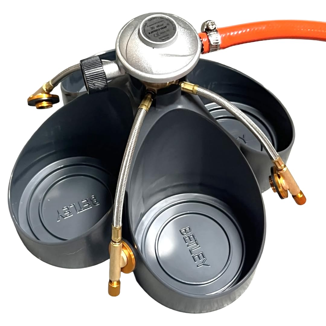 Betley Butterfly 4 Canister Fuel Pack, Portable Multi-Gas Power System for Camping Outdoor BBQ, Caravanning & Cooking, Lightweight LPG Alternative