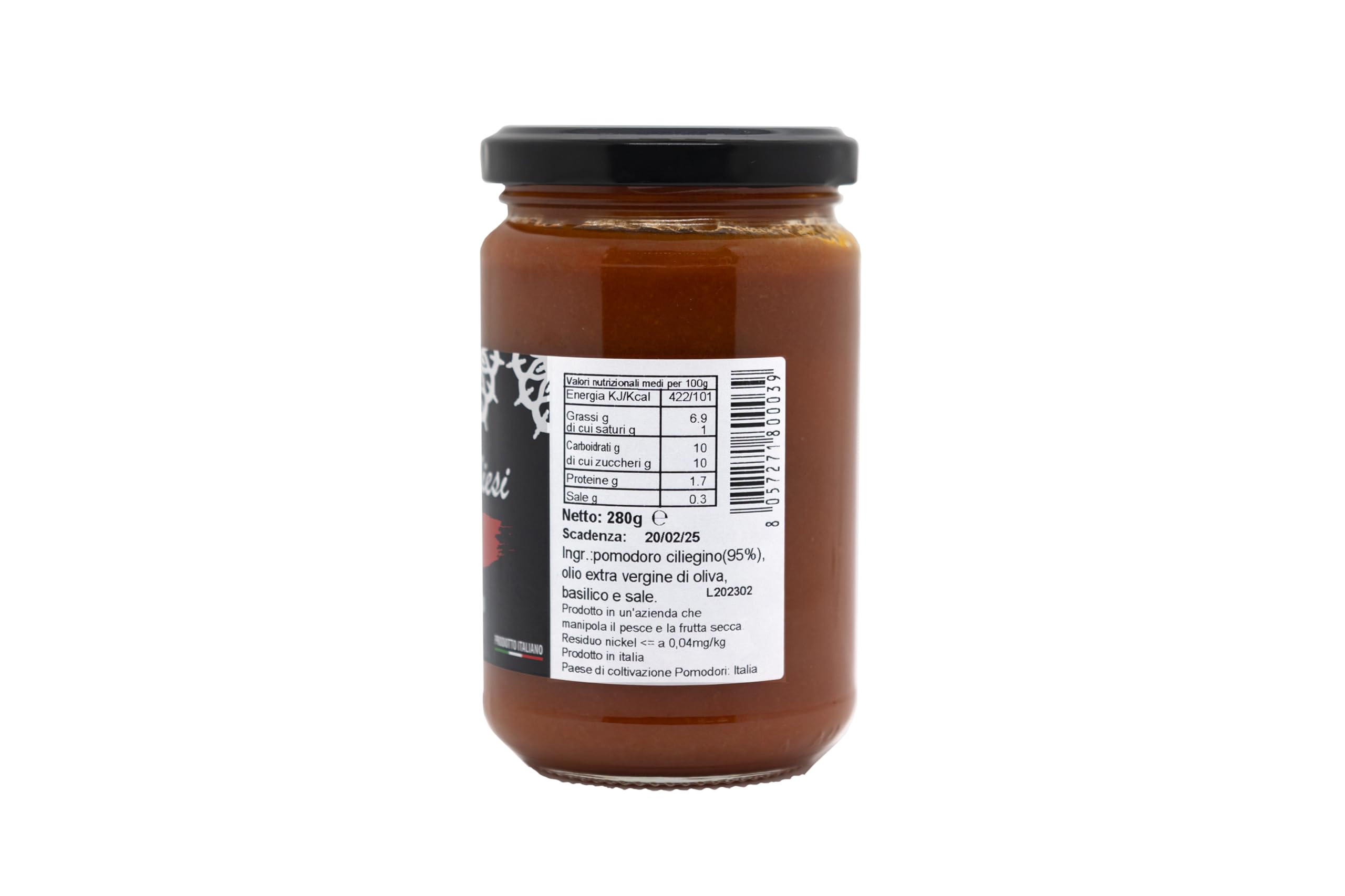 Il Sugo di Pomodoro Nickel Free, Orti pugliesi, Pomodori Ciliegini Senza Nickel 100% Italiani, Box da 6x280gr barattoli di vetro