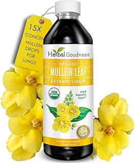 Herbal Goodness Mullein Drops for Lungs - Respiratory Support, Mullein Leaf Extract for Lungs, Bronchial & Lung Detox for Smokers, Organic Wild Mullen as Tea, Pills, Tincture - Made in USA - 12 Fl Oz