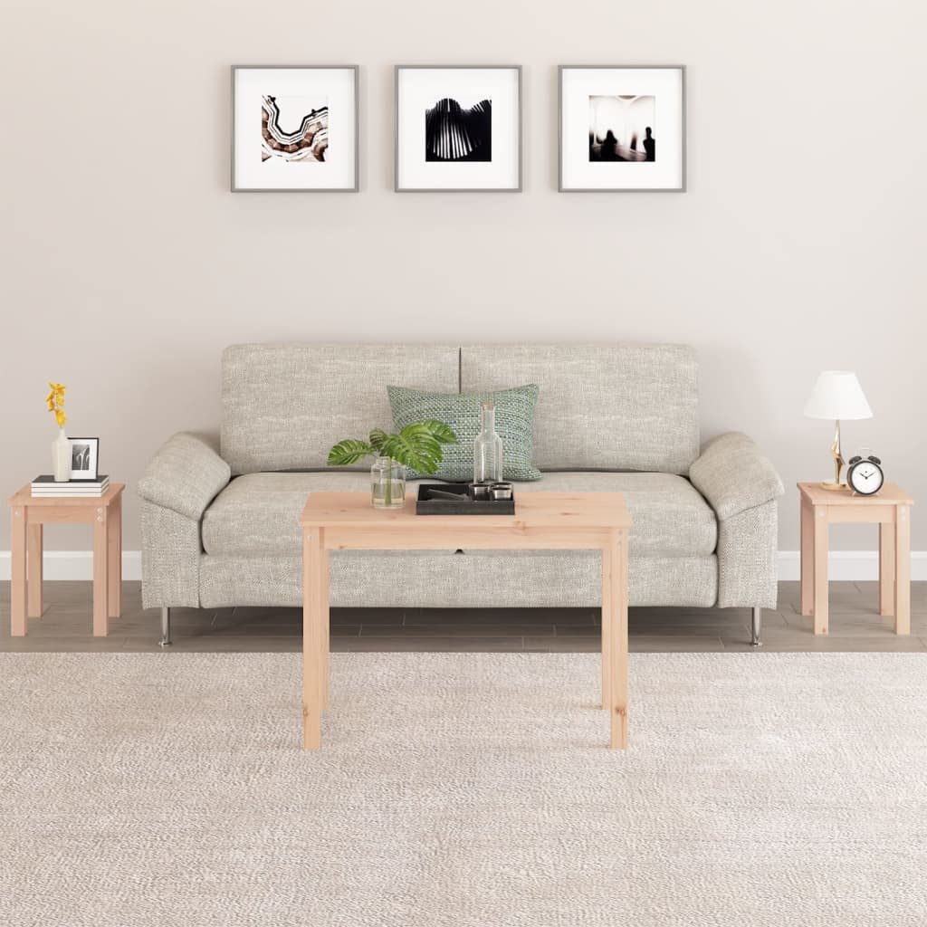 Juego de 3 mesas auxiliares de madera maciza de pino, 80 x 40 x 55