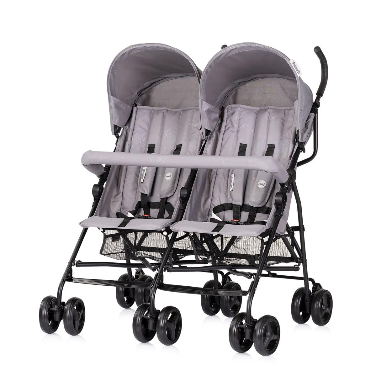 Chipolino Passeggino gemellare Double Point pieghevole, cestino parasole anteriore, grigio