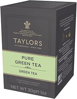 Pure Green Tea, 20 Individually Wrapped & Tagged Tea Bags (Pack of 6)