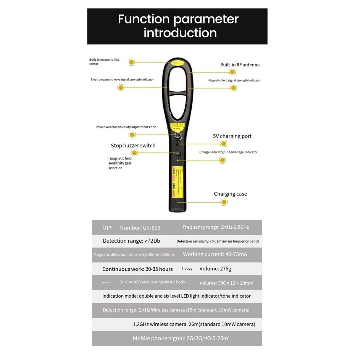 Détecteur de signal GPS sans fil anti-écoute Dispositif Tracker HK809/007