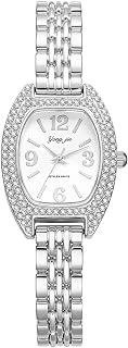 Aroncent Womens Tonneau Watch with Rhinestone Decorated Case: Removable Bracelet Analog Quartz Square Wrist Watch for Ladies Business Casual Daily Wear