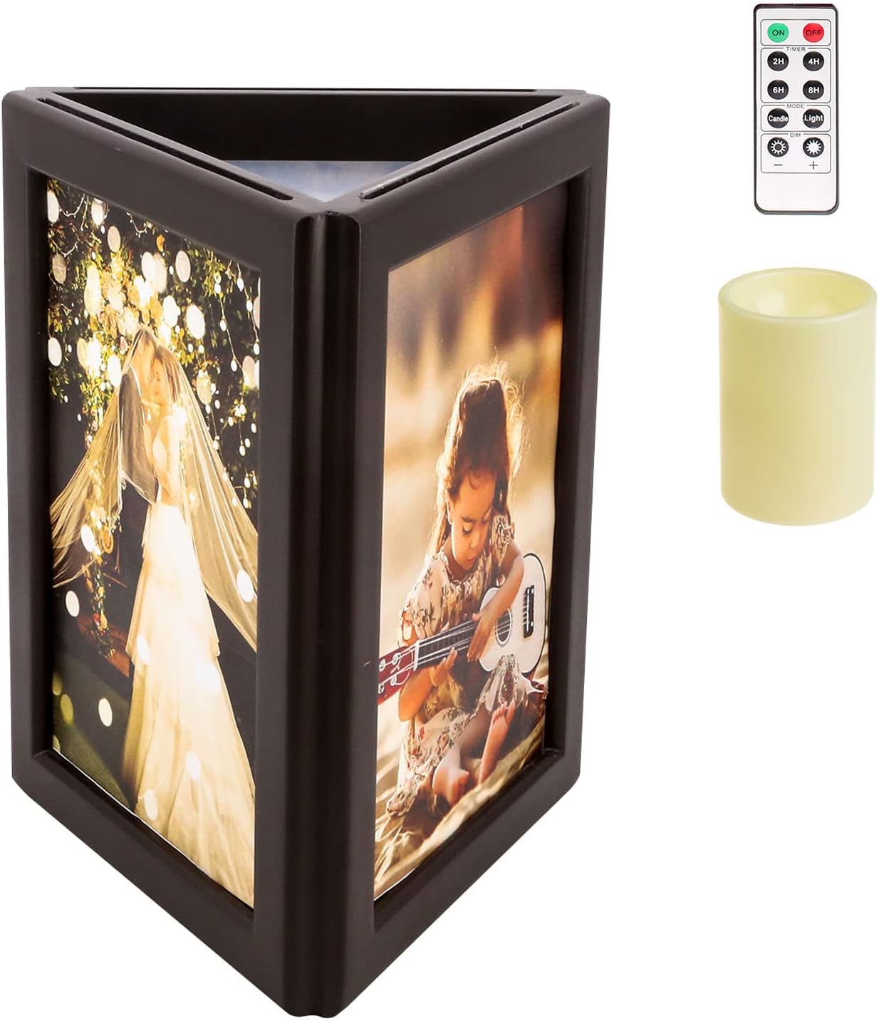 simpdecor Picture Frame 5x7 inch Three-Sided Photo Frame with Light Display on Tabletop or Shelf for Mother's Day Gift