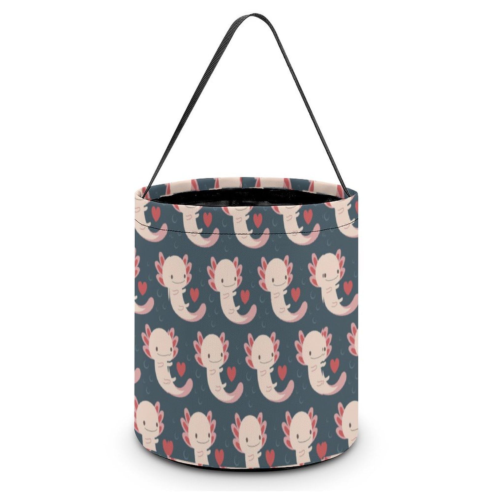 Cute Axolotl and Hearts Cute Easter Basket Bags Eggs Bucket Candy Tote Decorations Gifts Party Storage Bag