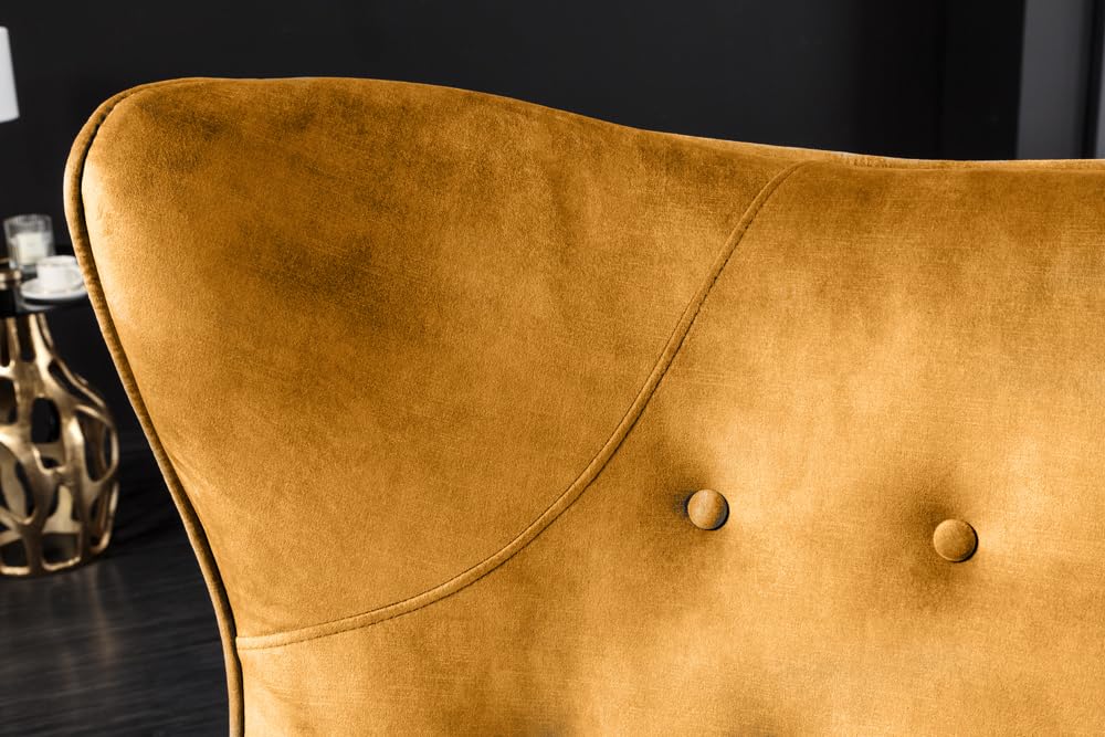 Riess Ambiente Design XL Sessel Amsterdam - senfgelb Samt - Schwarze Metallbeine - Retro Stil, Rundum Bezug